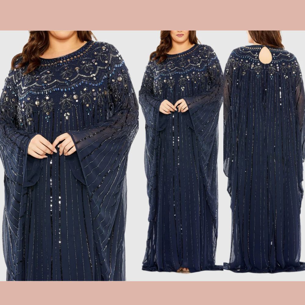 New Mac Duggal [ 24 ] 93875 Embellished Long Sleeve Trapeze Gown Blue
